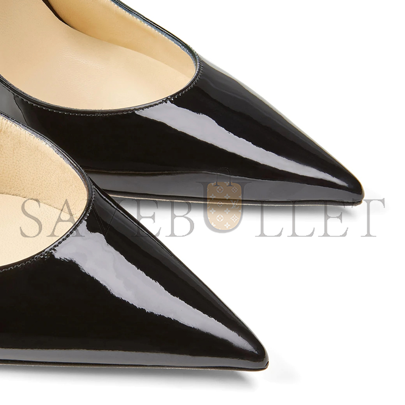 JIMMY CHOO BING 100 BLACK PATENT LEATHER MULES WITH CRYSTAL STRAP BING100PAT